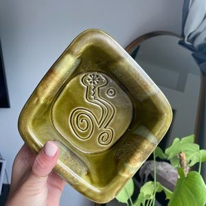 Vintage Diamond Shaped Brown Two Tone Glaze Pottery Dish Planter Bowl